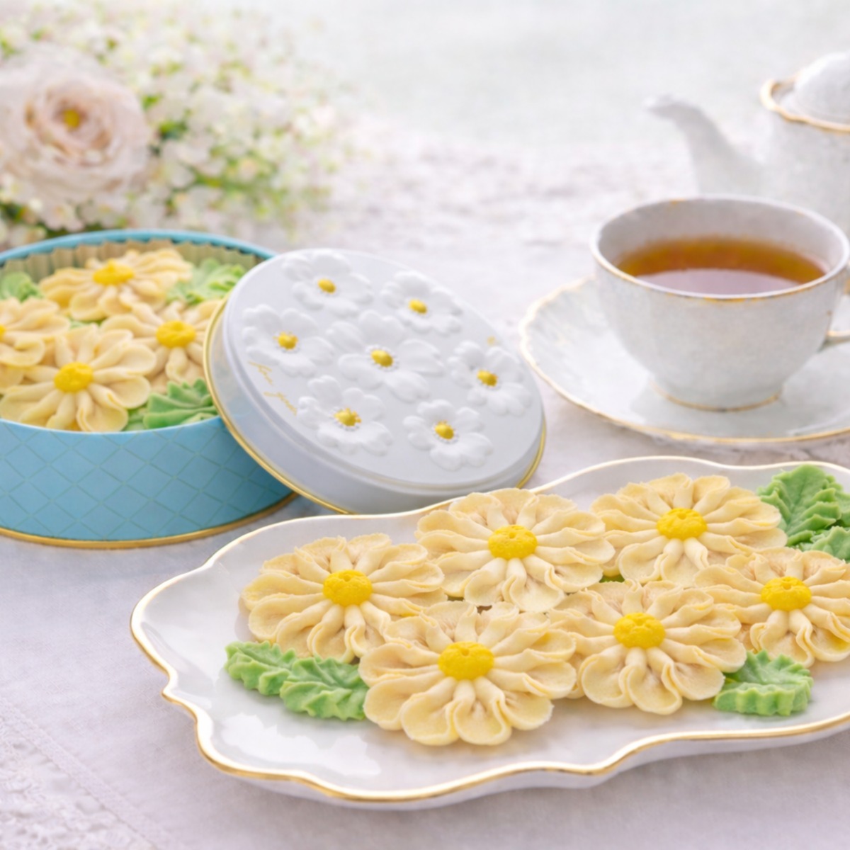 お花のぼうろ（マーガレット）」3缶セット｜クッキー缶｜オリジナル