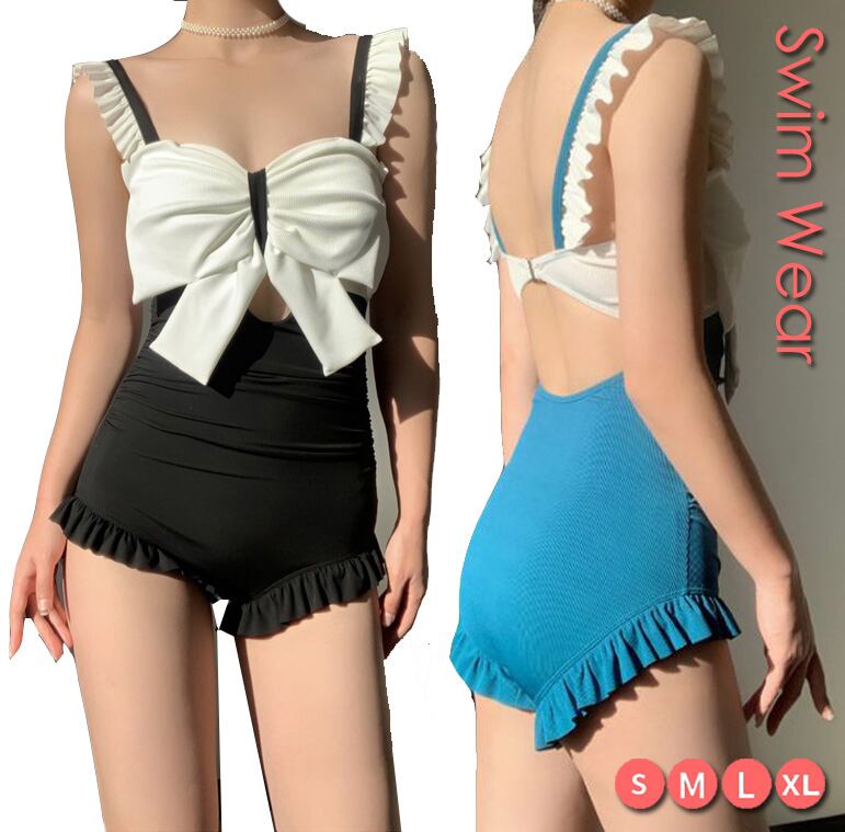 2022新作 レディース 水着 フリル ビキニ風 セクシー かわいい リボン スイムウェア