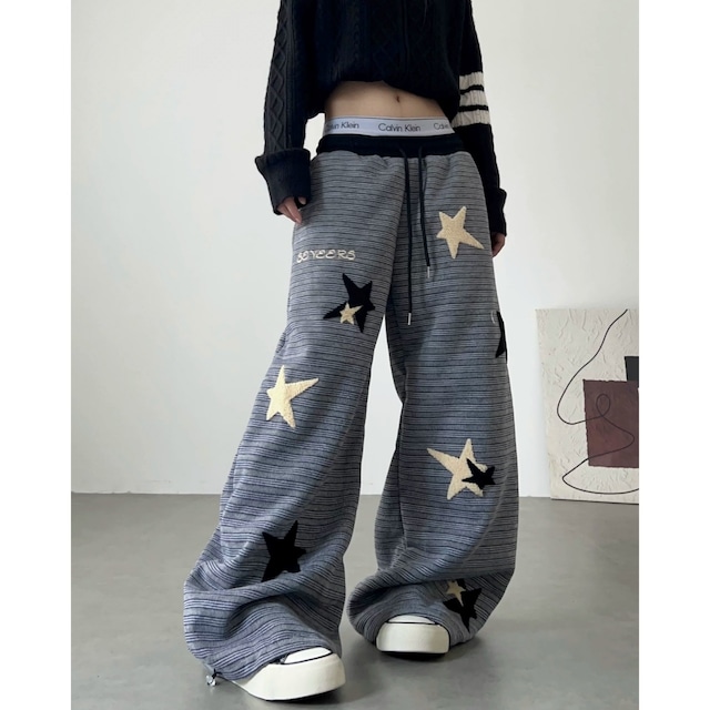 スターモチーフボーダーワイドラインパンツ 1col R02903