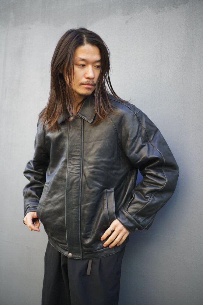 PERRY ELLIS PORTFOLIO] Vintage zip-up lamb leather jacket [1990s