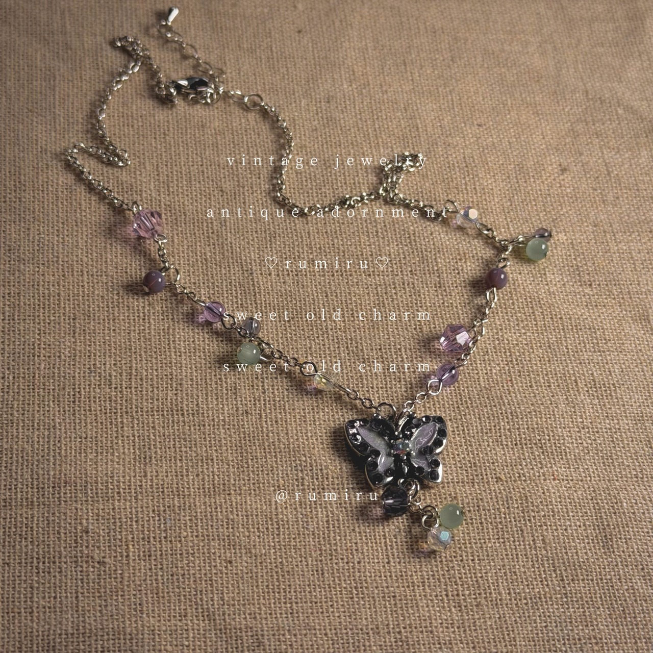 ハンドメイド レトロ 淡色 ビーズ×蝶々 ネックレス - 1