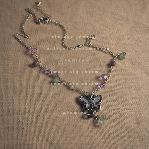 ハンドメイド レトロ 淡色 ビーズ×蝶々 ネックレス
