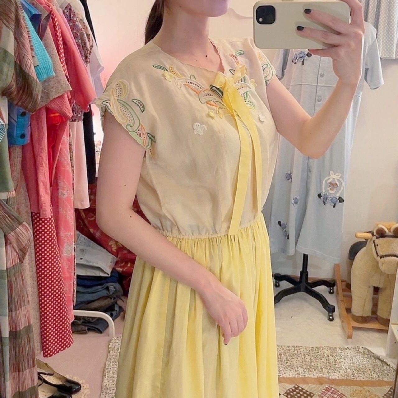 remake / leaf embroidery one-piece