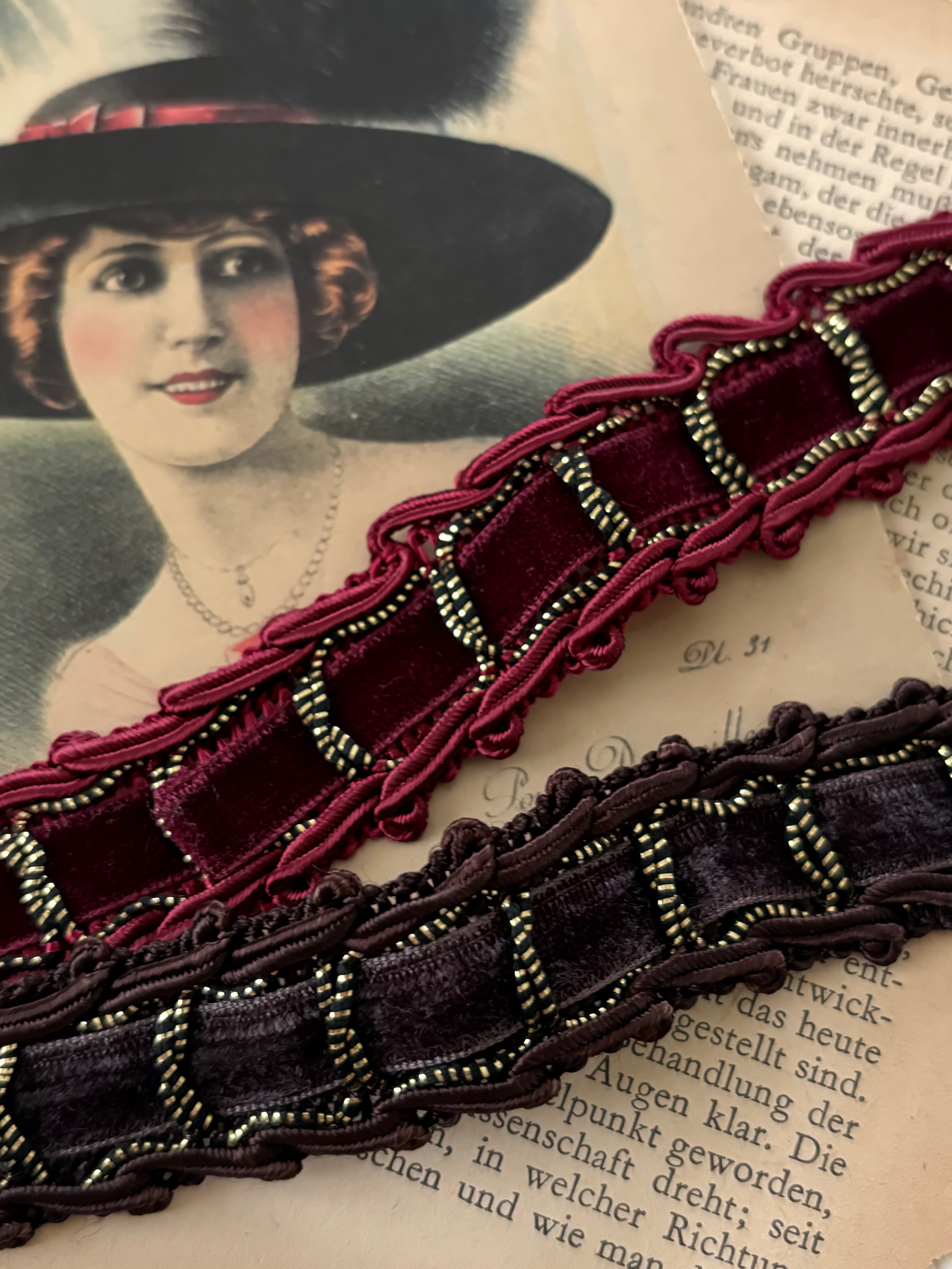 国産Vintage ブレード ワインレッド/ブラウン 22mm カットブレード 100cm ヴィンテージ カルトナージュ デコレーション材