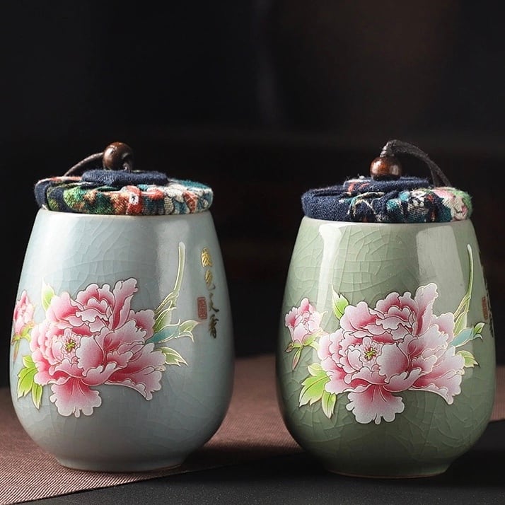 茶道具】蝶恋花茶筒 (緑) 1 個 | 五福茶荘