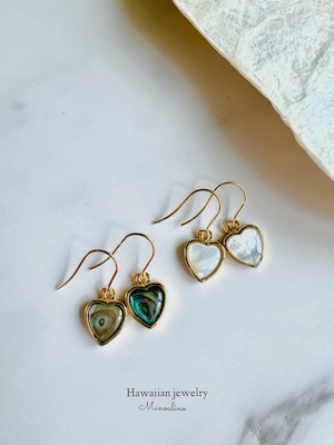 Pu'uwai heart paua/mother of perl earrings(ハートパウア/マザーオブパールピアス)
