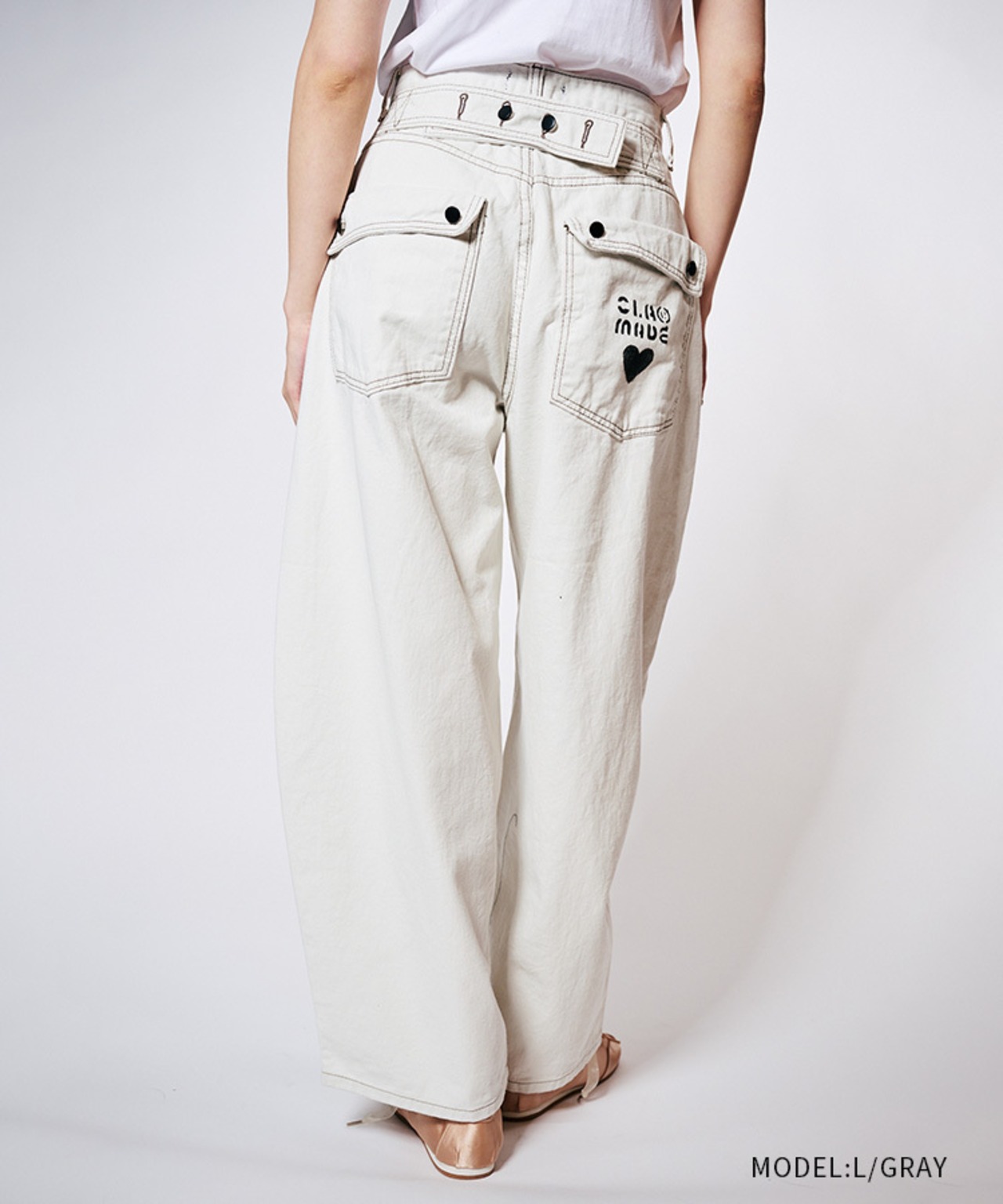 コントラストステッチワイドカーブパンツ (L/GRAY)　CQ-48127