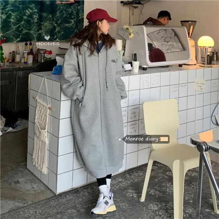 グレーフードセーター コート レディースルーズベルベットロングカーディガントップス モンロー8649572668