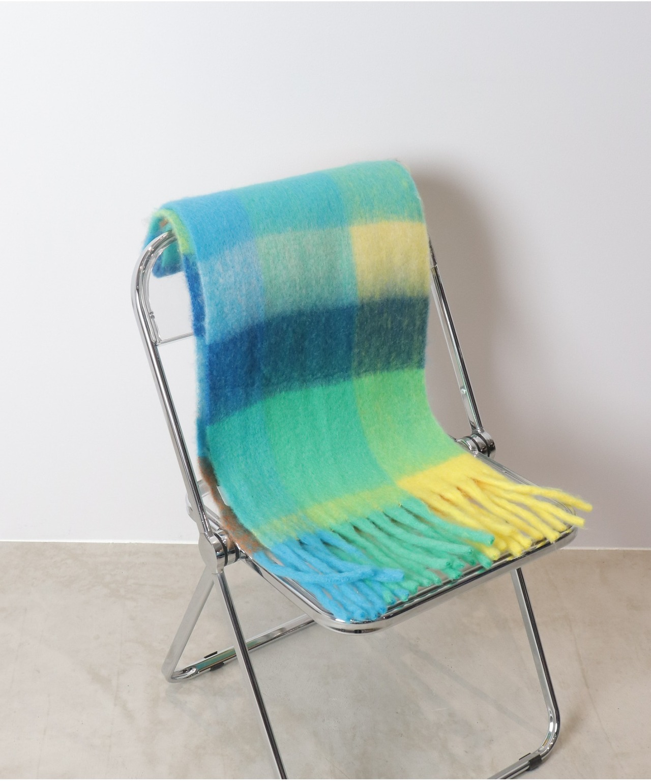 OI210503 マルチカラーチェック柄フラッフィーストール pink