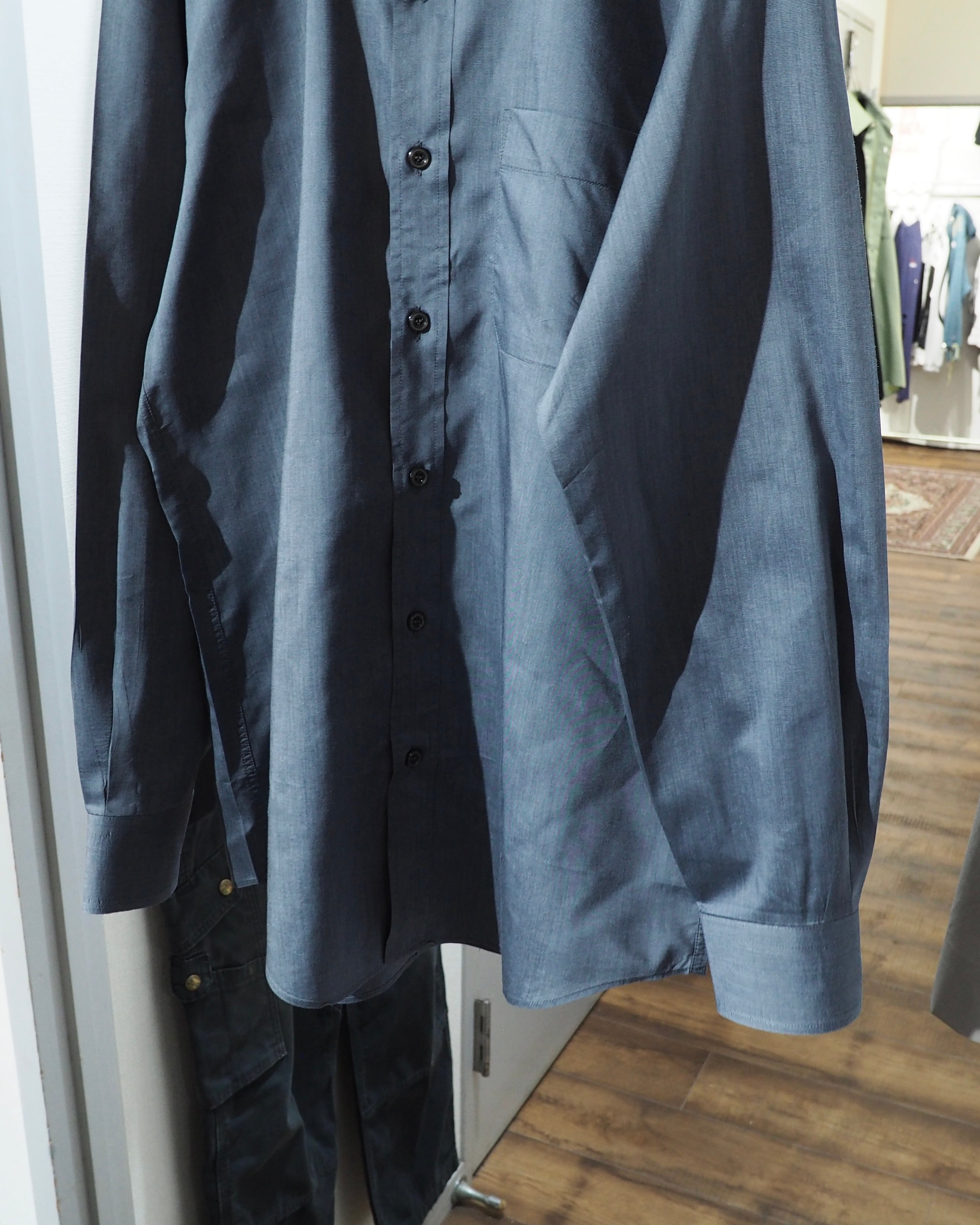 1980s " JUN MEN " Beautiful Glossy Dark gray Color vintage loose Dress shirt