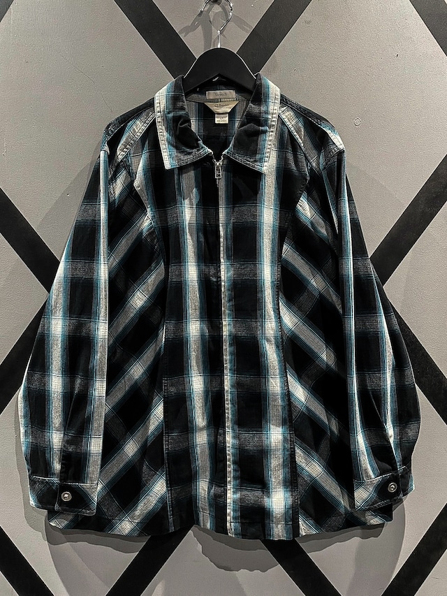【X VINTAGE】Check Pattern Vintage Loose Zip Up Shirt Jacket