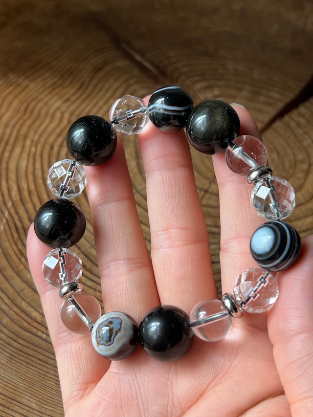 再販【強い者ブレス】大き目サイズ 一眼アゲートMIXブレス