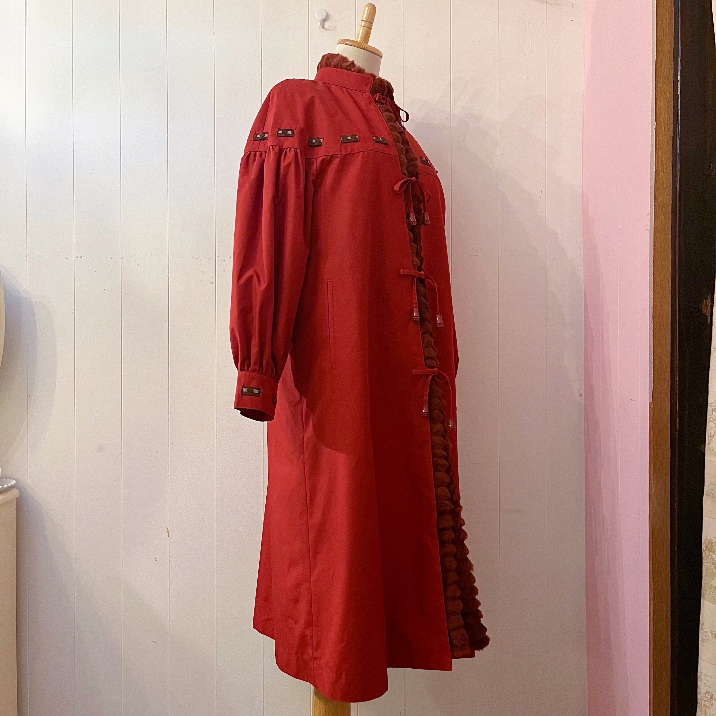 red ribbon fur liner coat