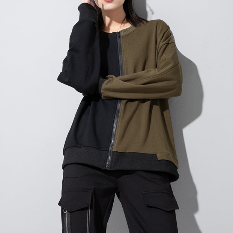 バイカラー ジップアップ スウェットシャツ ◆2col R30275