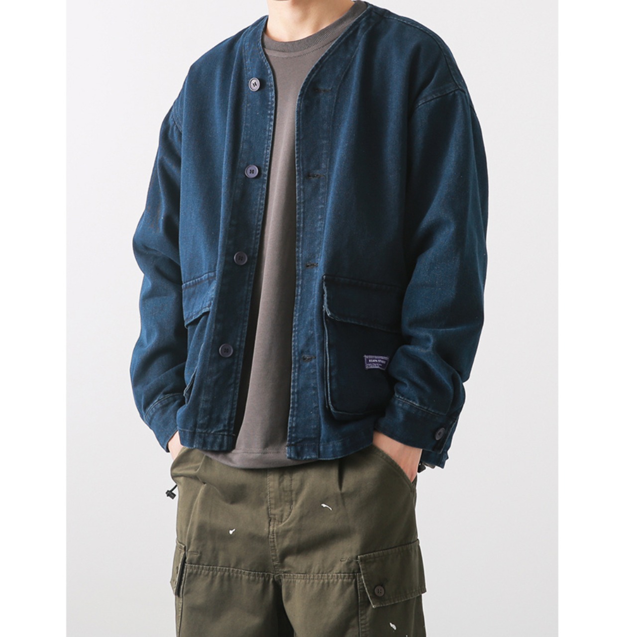 Front button v-neck denim jacket 0078 - 4