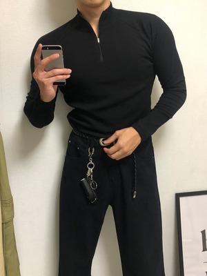 【MuscleFit】Ribbed Raglan Long Zip-Up T-Shirts (2color)