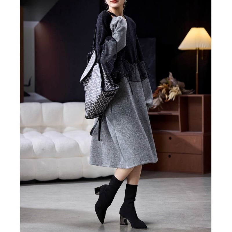 Ruffled lame knit dress B3653 | Mbeaute