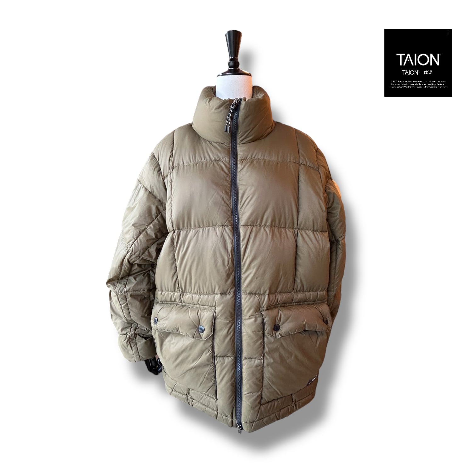 UNISEX”MOUNTAIN PACKABLE VOLUME DOWNJACKET-Olive【TAION】タイオン