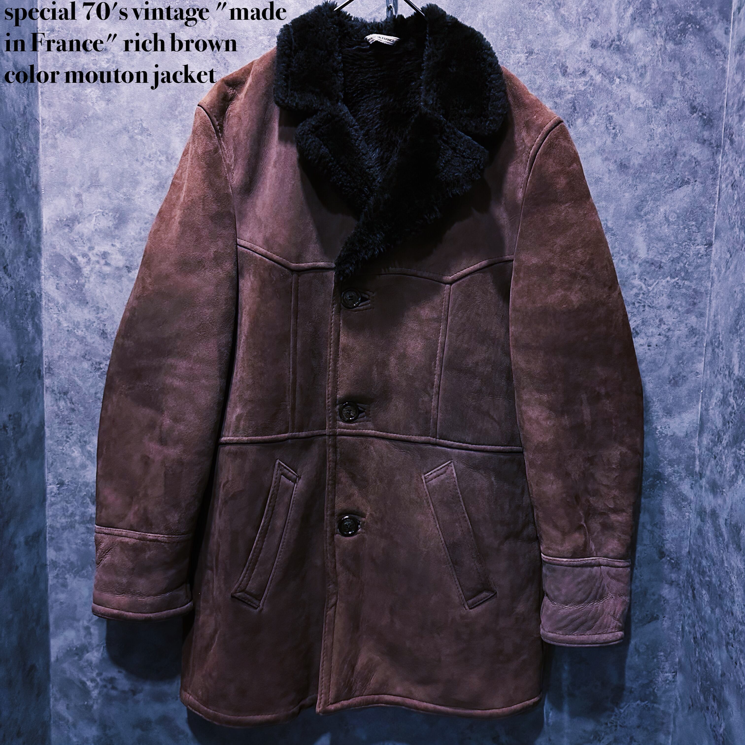 【doppio】special 70's vintage "made in France" rich brown color mouton jacket