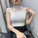 タンクトップ レディース トップス ノースリーブ カットソー モックネック シースルー メッシュ シンプル 無地 夏 カジュアル お出かけ おしゃれ きれいめ インナープルオーバー タンクトップ 女性