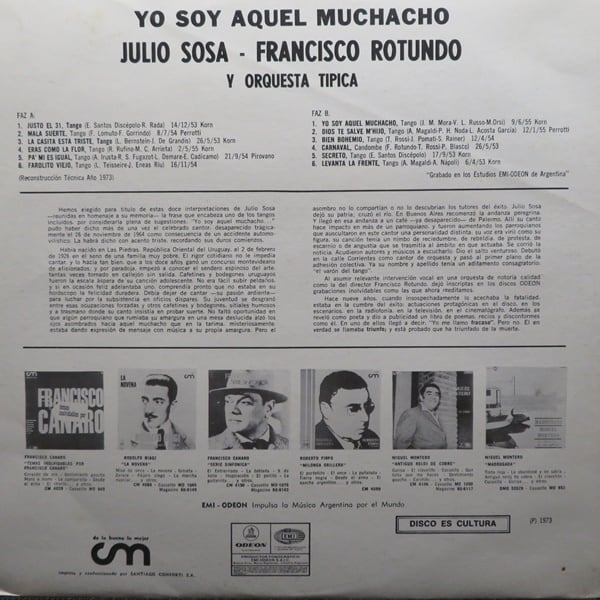Julio Sosa - Francisco Rotundo Y Su Orquesta Tipica / Yo Soy Aquel Muchacho [4176] - 画像2