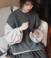 ゆったりケーブル編み ウールブレンドニットベスト