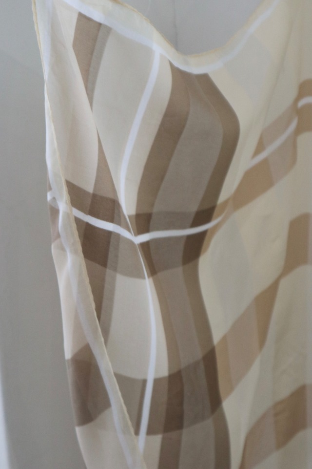 beige plaid silk sheer scarf