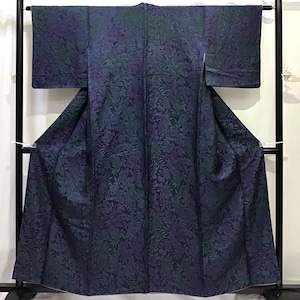 正絹・小紋・紺地・緑グラデーション・着物・No.200701-0532・梱包サイズ60