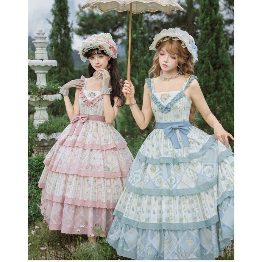 ガーリー系 クラシカルロリータ 花柄ティアードJSKワンピース 5カラー