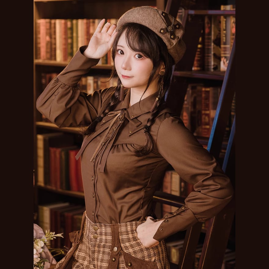 サブカル 服 地雷系 通販 11月出荷 スチームパンク シャツ レトロ クラシカル ネックリボン 闇かわいい