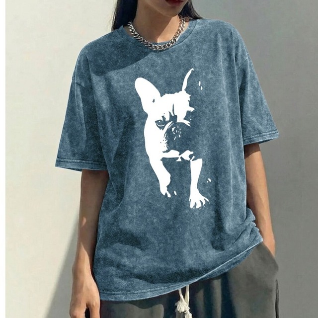 Vintage Casual French Bulldog T-shirt　　t-item-0049