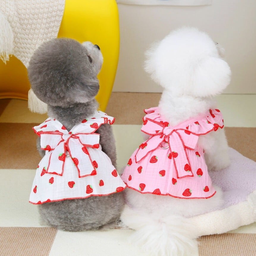 犬服 イチゴ柄フリルワンピース ペット服 犬 おしゃれ かわいい 安い