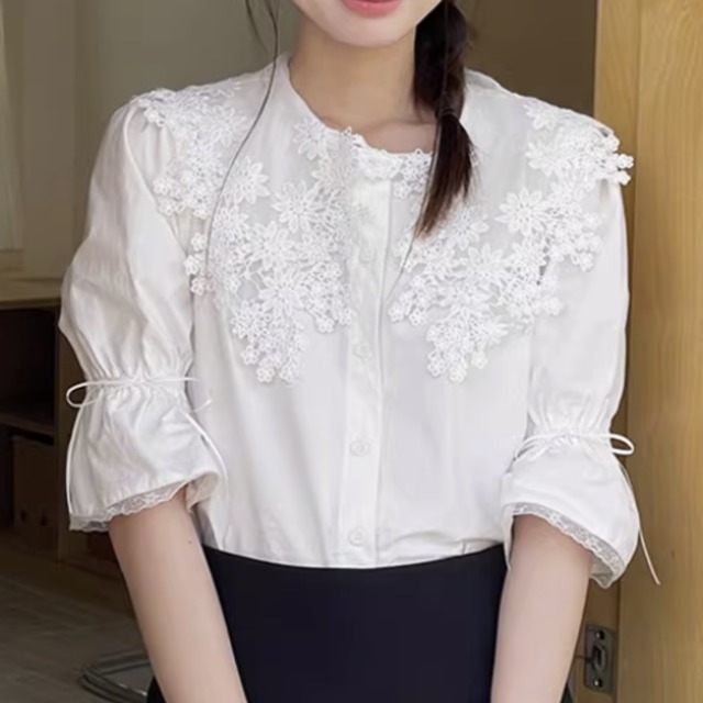 レース襟ブラウス   r001292