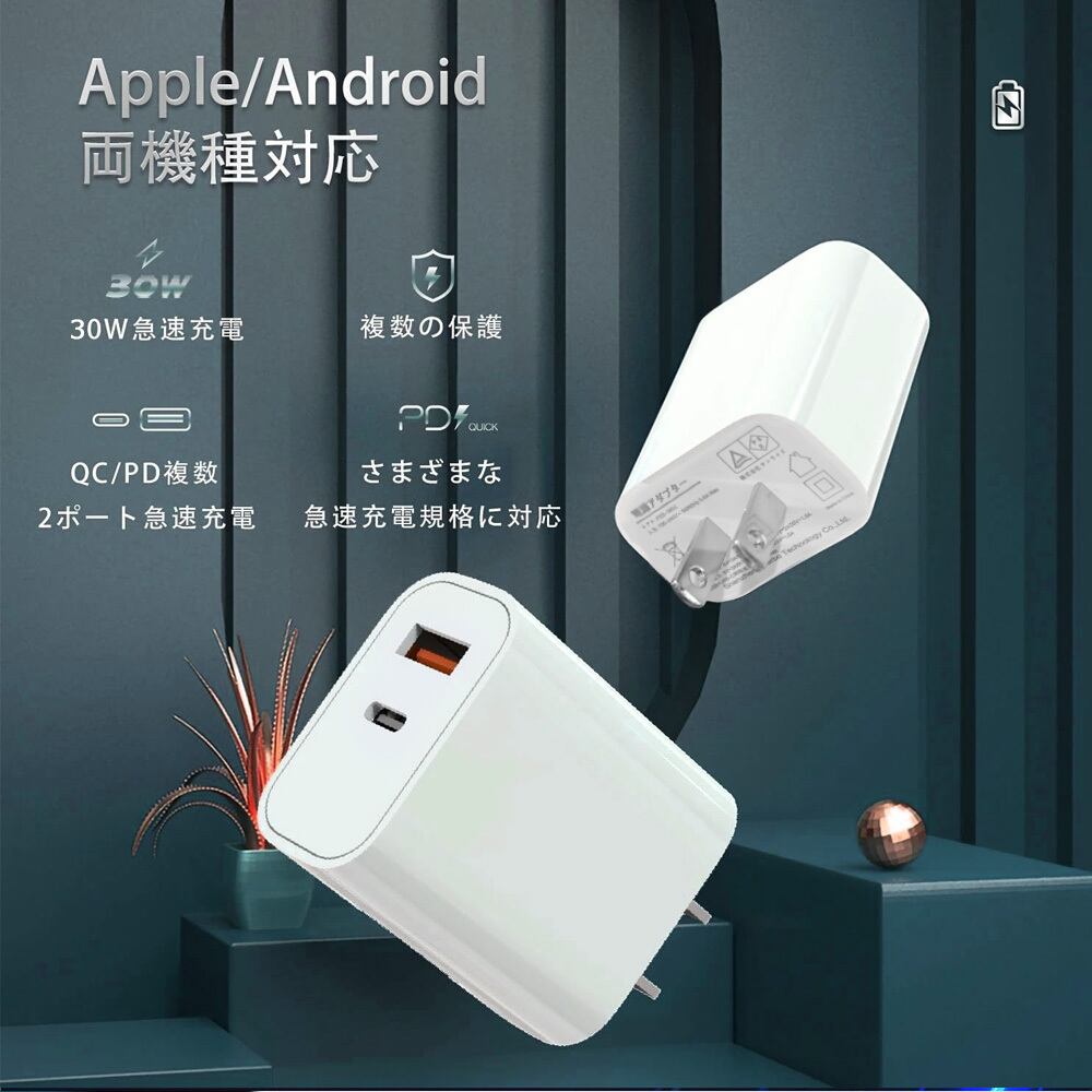 cdqxset03 iPhone 充電器 セット 30W PD充電器 USB Type-C to