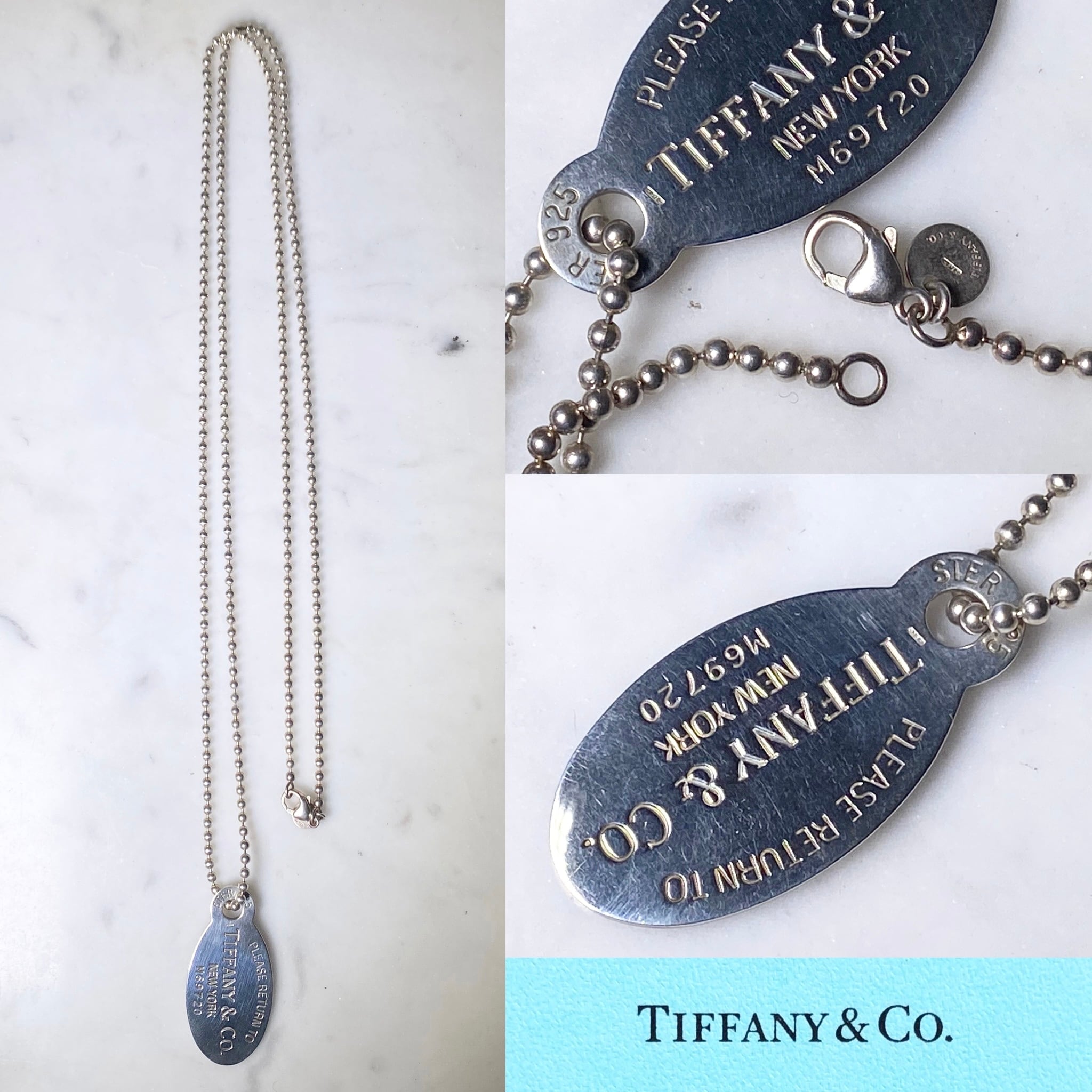 TIFFANY silver dog tag pendant long necklace “return to tiffany 