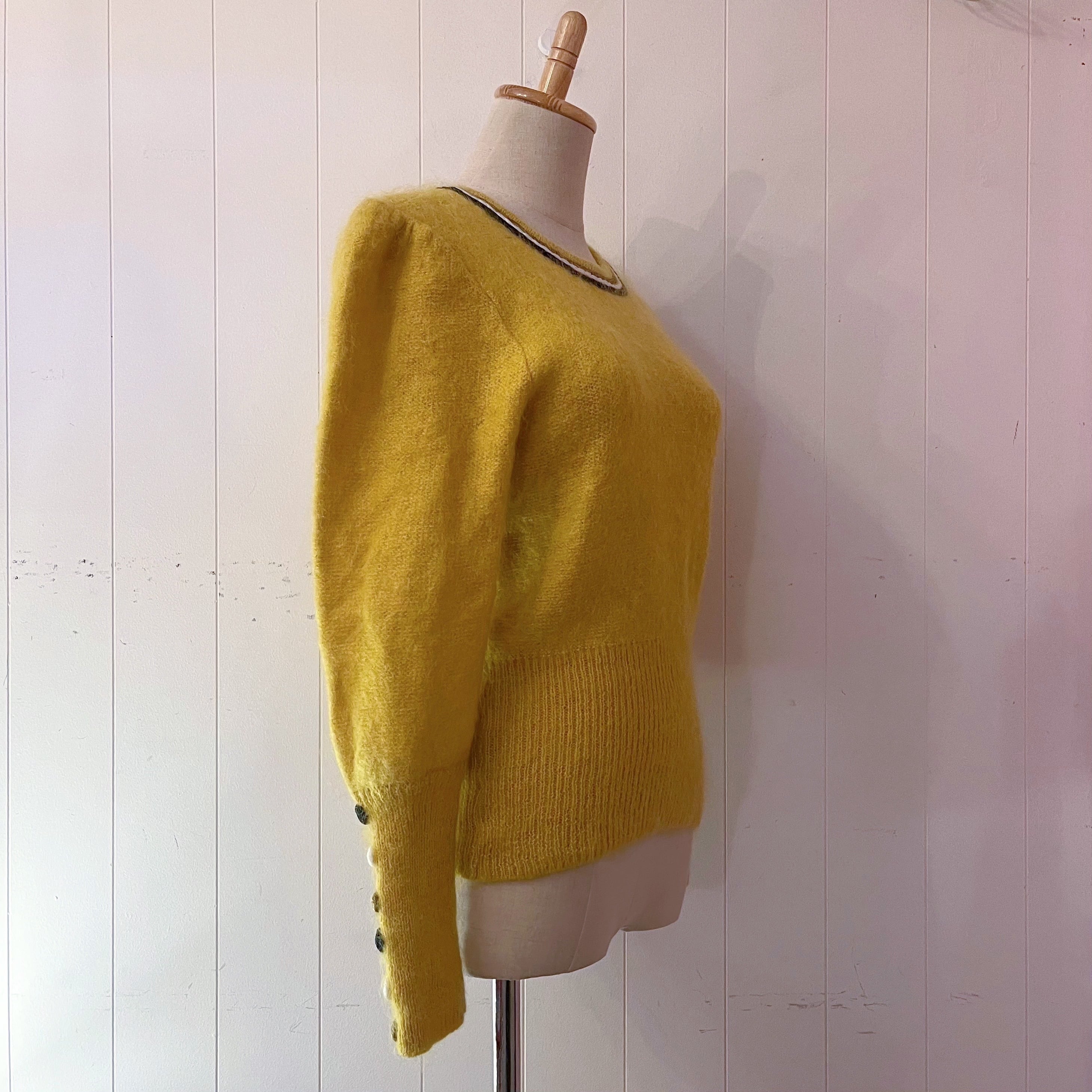 long rib button yellow mohair sweater