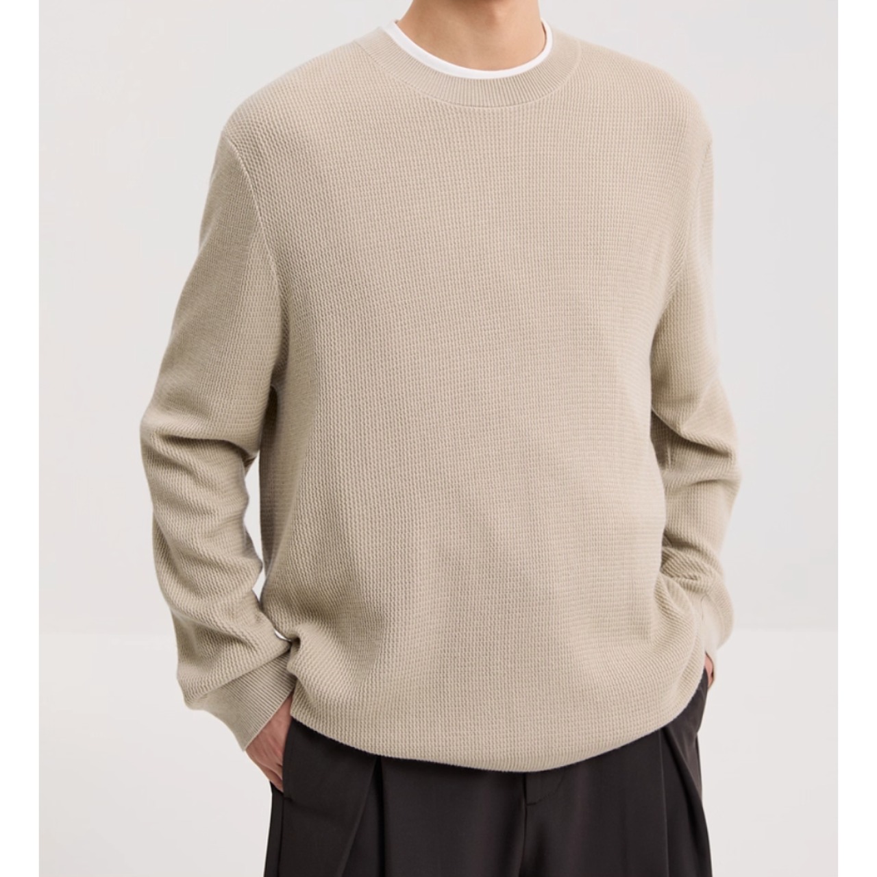 ラウンドネック 長袖ニットソー af0347