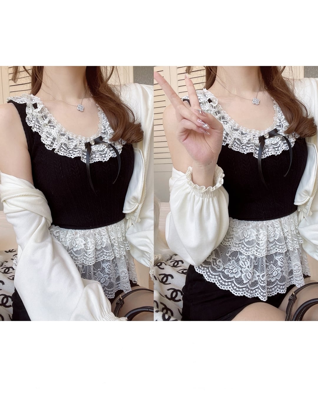 ペプラムレースノースリーブトップス（3 colors） 25WP01040 | Deelia