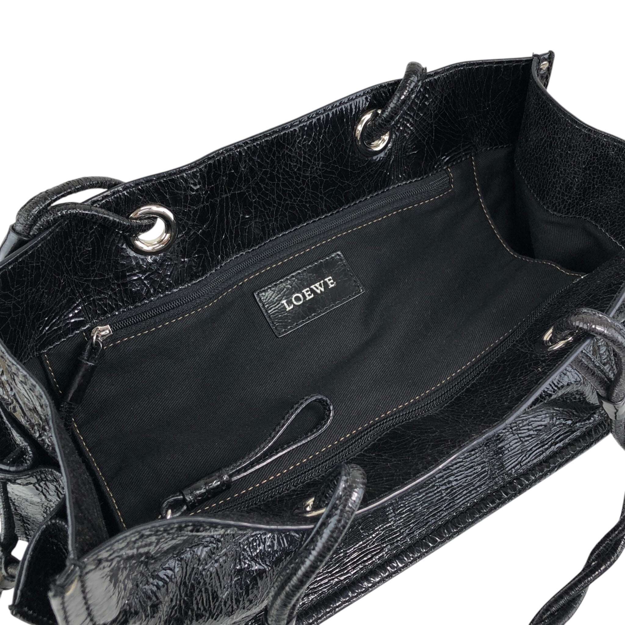 LOEWE ロエベ ハンドバッグ ブラック アナグラム エナメル トート