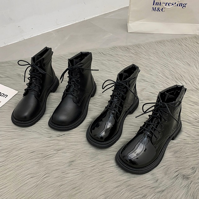 ブーツスタイルスプリングオータムレッドレザーブラックショート 靴 シューズ 春物 秋物 部族の婦人靴64839837127