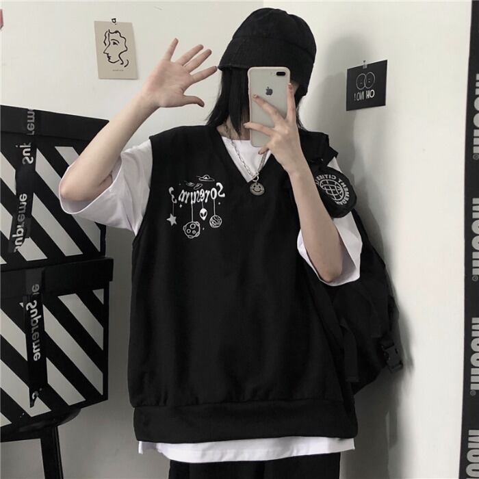 サマーカジュアルルーズノースリーブジャケット ホワイトTシャツ シャツ 夏物 ケッペル60967780251