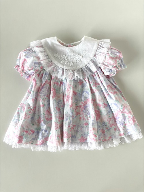 【9-12m相当・vintage】フローラル襟レースdress