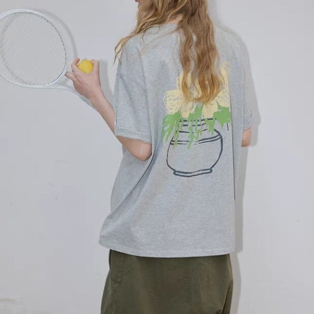 バックプリント クルーネック Tシャツ L1335