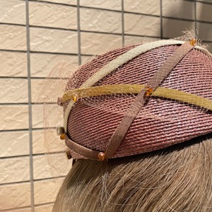 VINTAGE brown ribbon beads hat