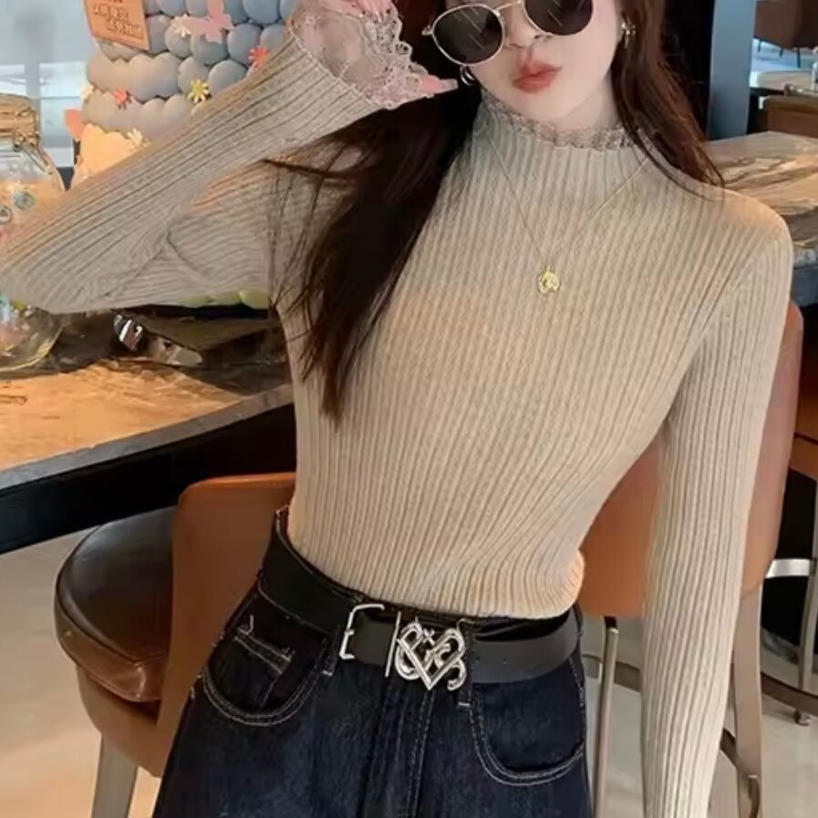 lace sleeve rib knit