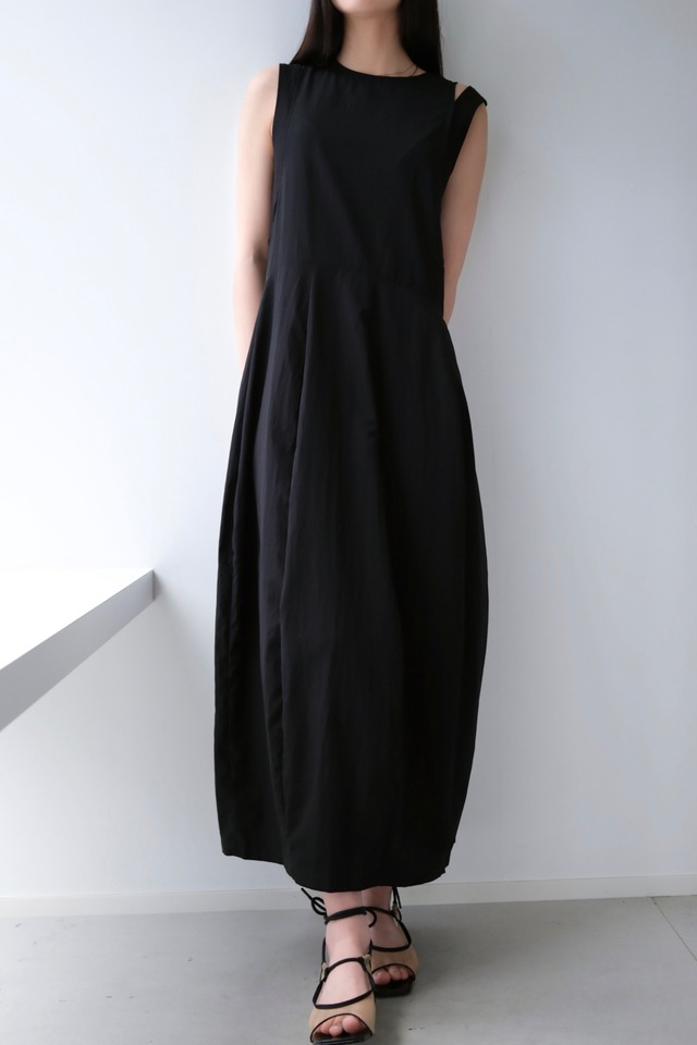 Rib docked balloon dress  リブドッキング バルーンワンピース　Black