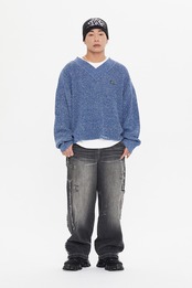 DAMAGE V NECK KNIT_BLUE