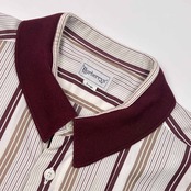 90s Burberrys' バーバリー REGDタグ ストライプ 半袖シャツ L/ホワイト×ボルドー系 メンズ ビンテージ