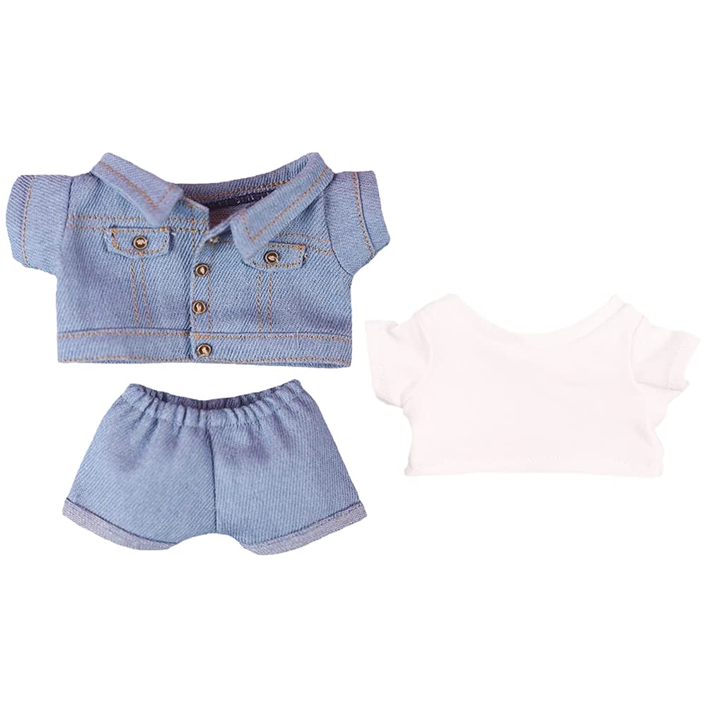 【人気】niannyyhouse 15cm ぬいぐるみ 服 ジーンズジャケット 白いTシャツ 綿人形の服 着せ替え (light blue)