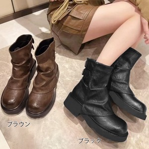 ショート ブーツ レディース 秋冬 厚底 韓国 Y2K エンジニアブーツ くしゅくしゅ ドレープ ベルト バックル ヴィンテージライク レザー調 ボリュームソール 美脚見え スタイルアップ ストリート 地雷系 モード 通学 お出かけ [LW-CGS005]